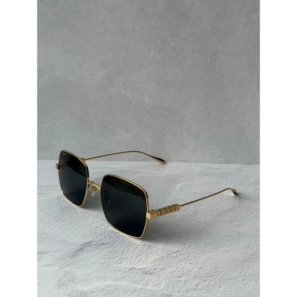 NEW Gucci GG1434S Gold Metal Shield Grey Lens Sunglasses